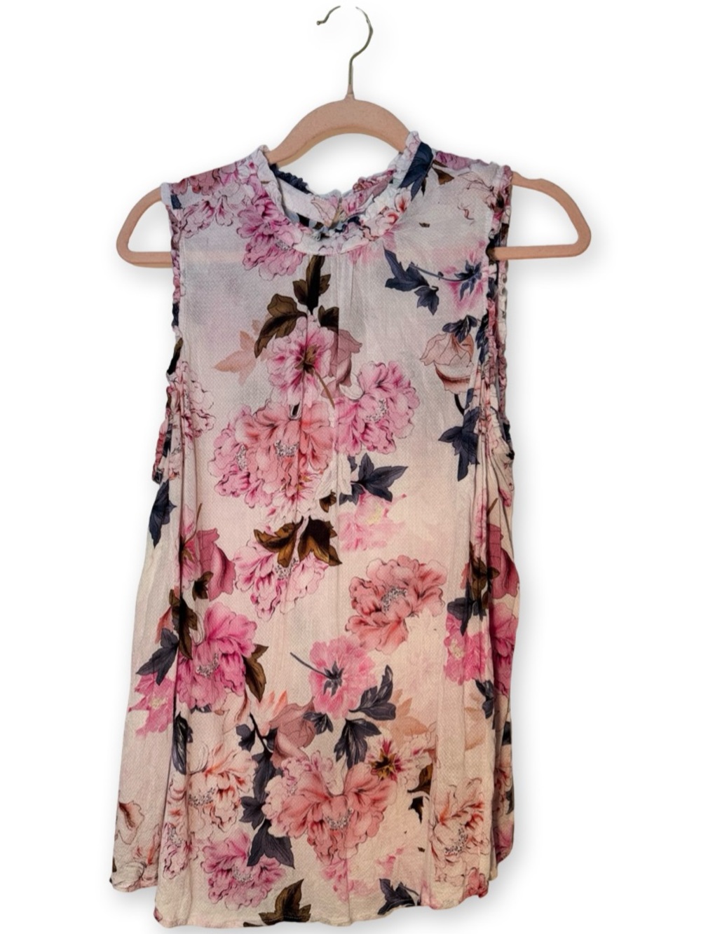 Torrid Size 1 Sleeveless Ruffle Neck Floral Print Work Top Blouse